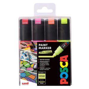Uni POSCA PC-8K - Chisel 8mm - Sett Fluorecent 4stk, 